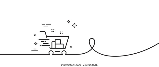 Icono de línea de carrito de compras. Una línea continua con curl. Firma de pedido urgente. Símbolo de compra rápida. Cinta de esquema simple del carro de la compra. Patrón de curva de bucle. Vector