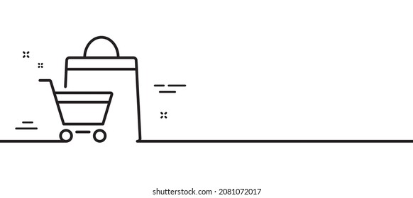 Shopping cart line icon. Customer sale bag sign. Supermarket purchases symbol. Minimal line illustration background. Sale bags line icon pattern banner. White web template concept. Vector