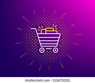 Shopping cart line icon. Halftone pattern. Sale Marketing symbol. Special offer sign. Gradient background. Shopping cart line icon. Yellow halftone pattern. Vector