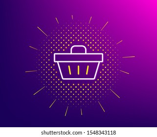 Shopping cart line icon. Halftone pattern. Online buying sign. Supermarket basket symbol. Gradient background. Shopping basket line icon. Yellow halftone pattern. Vector