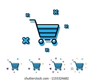 Shopping cart line icon. Online buying sign. Supermarket basket symbol. Line icon with geometric elements. Bright colourful design. Vector