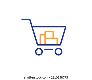 Shopping cart line icon. Online buying sign. Supermarket basket symbol. Colorful outline concept. Blue and orange thin line color icon. Internet shopping Vector