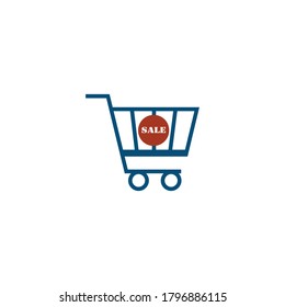 Shopping cart line icon. Online shopping in store. Big bag, trolley shopping cart sale concept. Simple shape. Vector illustration on white background