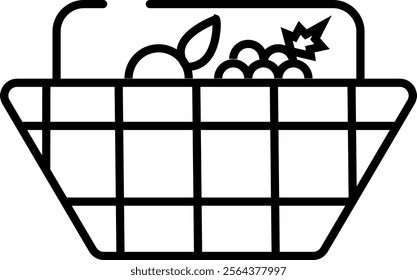 Shopping cart line icon. Online store, shop basket, bag concept. Full basket of food, grocery shopping, special offer. Vector illustration	