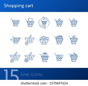 Shopping cart line icon set. Basket, positive customer review, food isolated outline sign pack. Commerce, internet store concept. Vector illustration symbol elements for web design and apps
