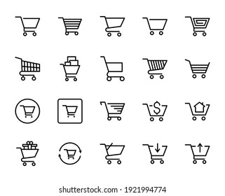 Shopping cart line icon set. Collection of vector symbol in trendy flat style on white background. Web sings for design.