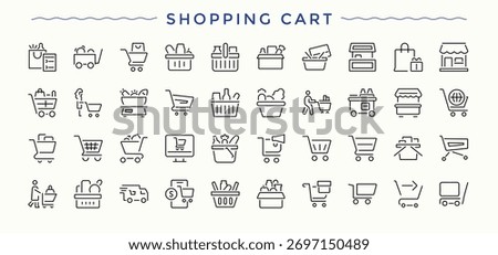 Shopping Cart line icon set. Minimal icons collection. Editable vector art and illustration. Cart linear icon collection. Featuring store, sale, shopping, basket, cart and more.