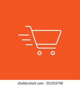 Shopping cart line icon for web, mobile and infographics. Vector white icon isolated on red background.