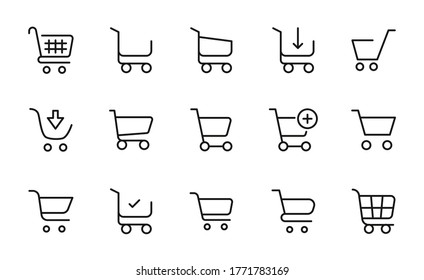 Shopping cart line icons set. Stroke vector elements for trendy design. Simple pictograms for mobile concept and web apps. Vector line icons isolated on a white background.