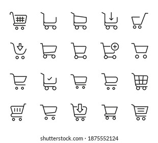 Shopping cart line icons set. Stroke vector elements for trendy design. Simple pictograms for mobile concept and web apps. Vector line icons isolated on a white background.