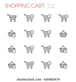 Shopping cart line icons set of 16