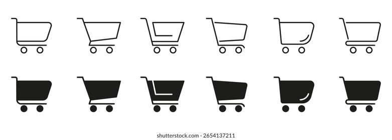 Shopping Cart Line And Solid Icon Set. E-Commerce, Online Shopping, And Retail Marketplace Outline And Silhouette Symbol Collection. Digital Commerce And Consumer Goods. Isolated Vector Illustration. - Powered by Shutterstock - Get 15% off with code: PIKWIZARD15