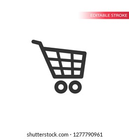 Shopping cart line vector icon. Shopping basket cart outline editable icon.