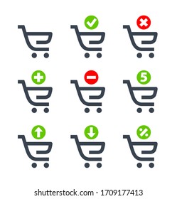 Shopping cart line vector minimalistic icon. Shopping vector symbol. Supermarket cart icons set for web design. Modern flat cart icon for app design. Shopping sign minimal flat linear set icons