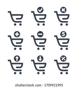 Icono minimalista de vectores de línea de carro de compra. Símbolo vector de compra. Iconos de carrito de supermercado para el diseño web. Icono moderno de carro plano para el diseño de aplicaciones. Signo de compra iconos de conjunto lineal plano mínimo