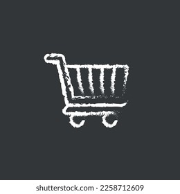 Shopping cart linear chalk icon. Hand drawing effect. Vector isolated black illustration