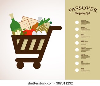 shopping cart or list filled in  with traditional food for passover holiday.