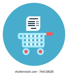 Shopping Cart With List Icon Web Button On Round Blue Background Flat Vector Illustration