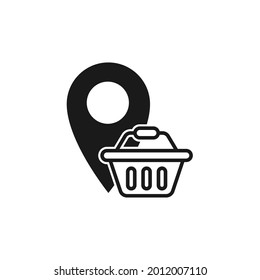 Shopping Cart with Location icon Vector Design. Shopping Cart icon with Location Pin design concept for e-commerce, online store and marketplace website, mobile, logo, symbol, button, sign, App UI