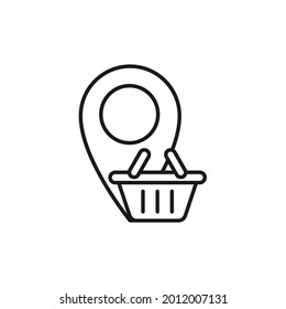 Shopping Cart with Location icon Vector Design. Shopping Cart icon with Location Pin design concept for e-commerce, online store and marketplace website, mobile, logo, symbol, button, sign, App UI