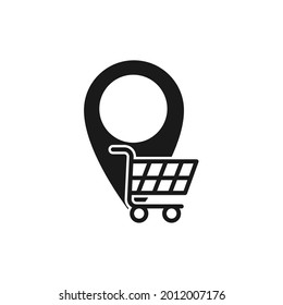 Shopping Cart with Location icon Vector Design. Shopping Cart icon with Location Pin design concept for e-commerce, online store and marketplace website, mobile, logo, symbol, button, sign, App UI