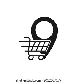 Shopping Cart with Location icon Vector Design. Shopping Cart icon with Location Pin design concept for e-commerce, online store and marketplace website, mobile, logo, symbol, button, sign, App UI