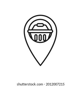 Carro de compras con el icono de ubicación Diseño del vector. Icono de carrito de compras con concepto de diseño de Pin de localización para comercio electrónico, tienda online y sitio web de mercado, móvil, logotipo, símbolo, botón, signo, interfaz de usuario de la aplicación