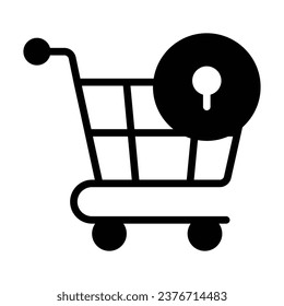Carro de compras con cerradura, compra segura, icono de seguridad