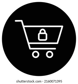 Shopping cart, lock simple icon vector. Flat design. White icon on black circle. White background.ai