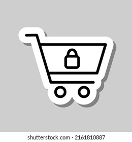 Shopping cart, lock simple icon vector. Flat design. Sticker with shadow on gray background.ai