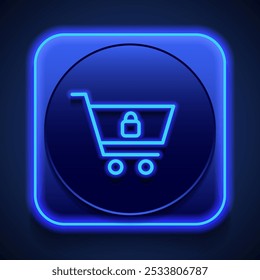 Carrinho de compras, bloqueio ícone simples vetor. Design plano. Estilo de néon azul no botão. Com shadow.ai