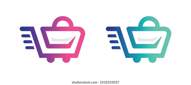 Shopping Cart Logo with Bag and Delivery Icon for Online Shopping - Vector Design Featuring a Gradient Effect, Perfect for E-commerce and Delivery Services Branding.