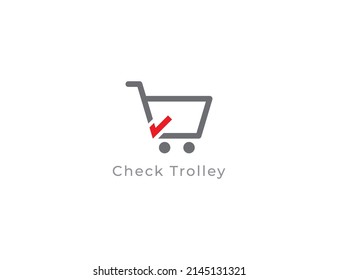 Icono de signo de concepto del logotipo del carro de la compra Diseño. Trole con el símbolo Tick o Checkmark. Ilustración del vector Plantilla de logotipo.