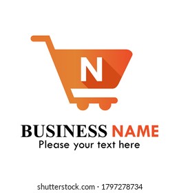 Plantilla creativa del logotipo del carro de compras, Inspiración vectorial del logotipo de compras. adecuado para el mercado, negocios, marca, online, app, móvil, sitio web, blog. Hay carro de la compra con letra n