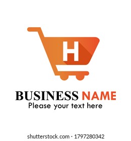 Shopping Cart Logo creative template, Shop Logo Vector Inspiration. suitable for market, business, brand, online, app, mobile, website, blog. There are shopping cart with font h