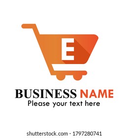 Plantilla creativa del logotipo del carro de compras, Inspiración vectorial del logotipo de compras. adecuado para el mercado, negocios, marca, online, app, móvil, sitio web, blog. Hay carro de la compra con letra e