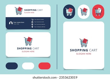 Shopping cart logo design with editable slogan. Branding book and business card template.