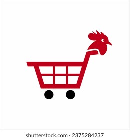 Shopping cart logo design with illustration of a rooster's head.