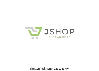 Diseño del logotipo del carrito de compras con letra inicial J 