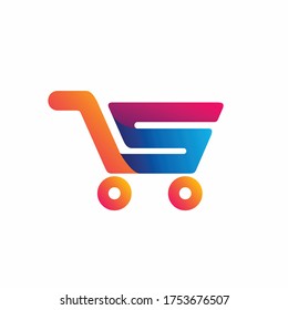 shopping cart logo design, letter s logo