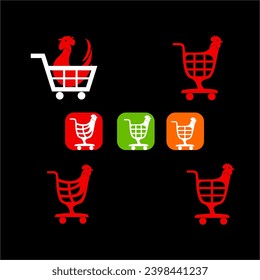 Shopping cart logo design with rooster illustration. Suitable for use as an online shop identity.