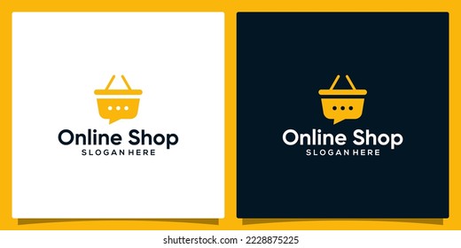 Shopping cart logo design template with chat logo graphic design vector illustration. Symbol, icon, creative.