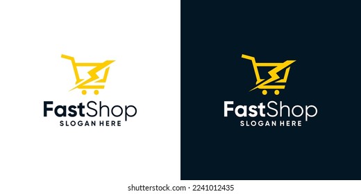 shopping cart logo design template with lightning bolt graphic design illustration. icon, symbol, creative.