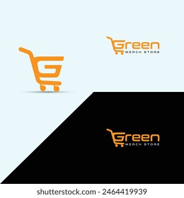 Shopping cart logo with G letter and basket icon, vector design.