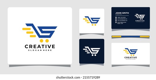 Shopping Cart Logo Template With Business Card Design Inspiration