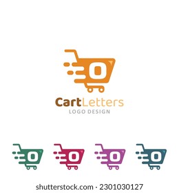 Shopping Cart Logo vector of trolley symbol design letter O business store icon online shop clipart