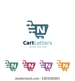 Shopping Cart Logo vector of trolley symbol design letter N business store icon online shop clipart