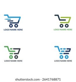 Shopping cart logos isolated on white background in different colors