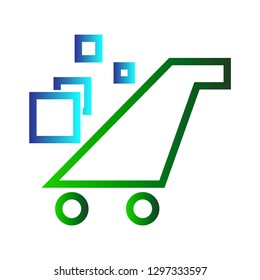 shopping cart logo,square in shopping cart and line