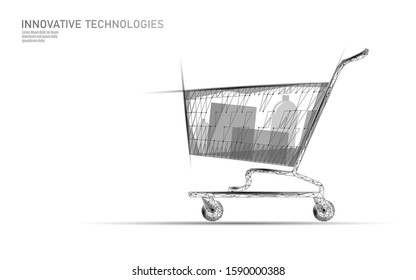 Shopping cart low poly design 3D. Online shop trade market technology vector illustration